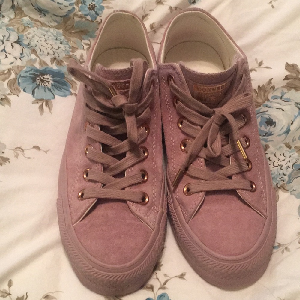 Mauve and Rose Gold Suede Converse